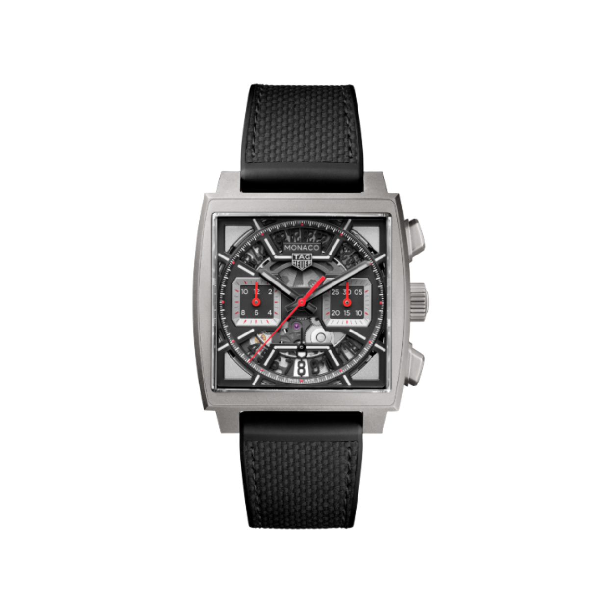 Dit Tag Heuer horloge behoort tot de Monaco collectie. Dit horloge is verkrijgbaar in beperkte oplage. Referentienummer: CBL2183.FT6236.

Deze TAG Heuer Monaco is direct herkenbaar door zijn iconische vierkante ontwerp en is een krachtig eerbetoon aan zijn race-DNA. De geskeletteerde wijzerplaat, voor het eerst gecombineerd met het interne Heuer 02-uurwerk, destilleert trots zijn karaktersterkte.

Afgezet tegen de gezandstraalde, zwarte skeletachtige wijzerplaat, voegen de racerode en witte accenten een uitdagend randje toe aan dit race-geïnspireerde uurwerk.

De TAG Heuer Monaco is voorzien van een HEUER02 automatic chronograph uurwerk en de kast is gemaakt van titanium grade 2. Het horloge heeft een diameter van 39 mm en is getest op een waterdichtheid van 10 ATM / 100 meter. De horlogeband is gemaakt van leer en rubber.

Uw TAG Heuer is 24 maanden na aankoop beschermd onder fabricagegarantie. Door het horloge te registreren op MyTAGHeuer kunt u deze garantieperiode met nog eens 3 extra jaar verlengen!