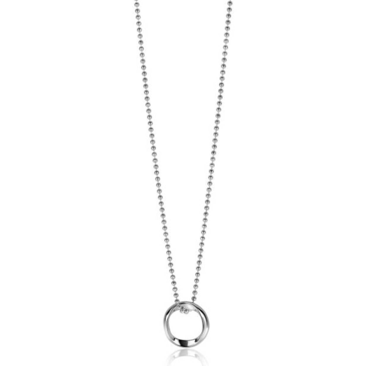 ZINZI zilveren bolletjes ketting met gladde hanger in ronde organische vorm. De lengte van de ketting is te variëren tussen 45-48 cm. Vervaardigd van eerste gehalte zilver (925) en voorzien van een extra rodium laag voor een witgouden glans.