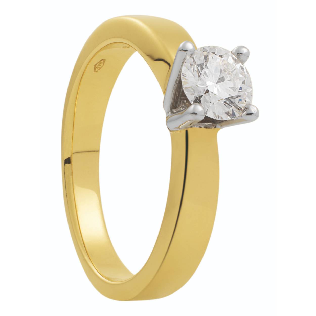 Eclat 14krt geelgouden ring met diamant in witgouden zetting