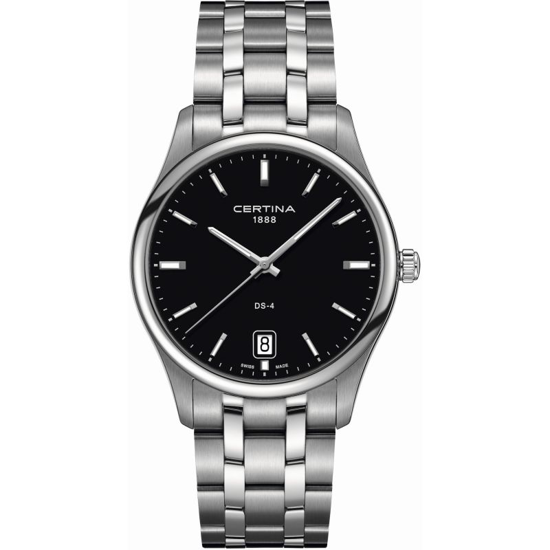 Certina heren horloge Serie: DS-4

Diameter: 40 mm

Dikte: 8 mm

Garantie: 2 jaar op het uurwerk

Materiaal band: Stainless Steel

Kleur band: Zilver kleur

Sluiting: Vlindersluiting

Materiaal kast: Stainless Steel

Kleur kast: Zilver kleur

Wijzerplaat: Streep index

Soort glas: Saffier glas

Soort uurwerk: Zwitsers quartz uurwerk

Model: ETA F07.111

Waterdichtheid: 10 ATM