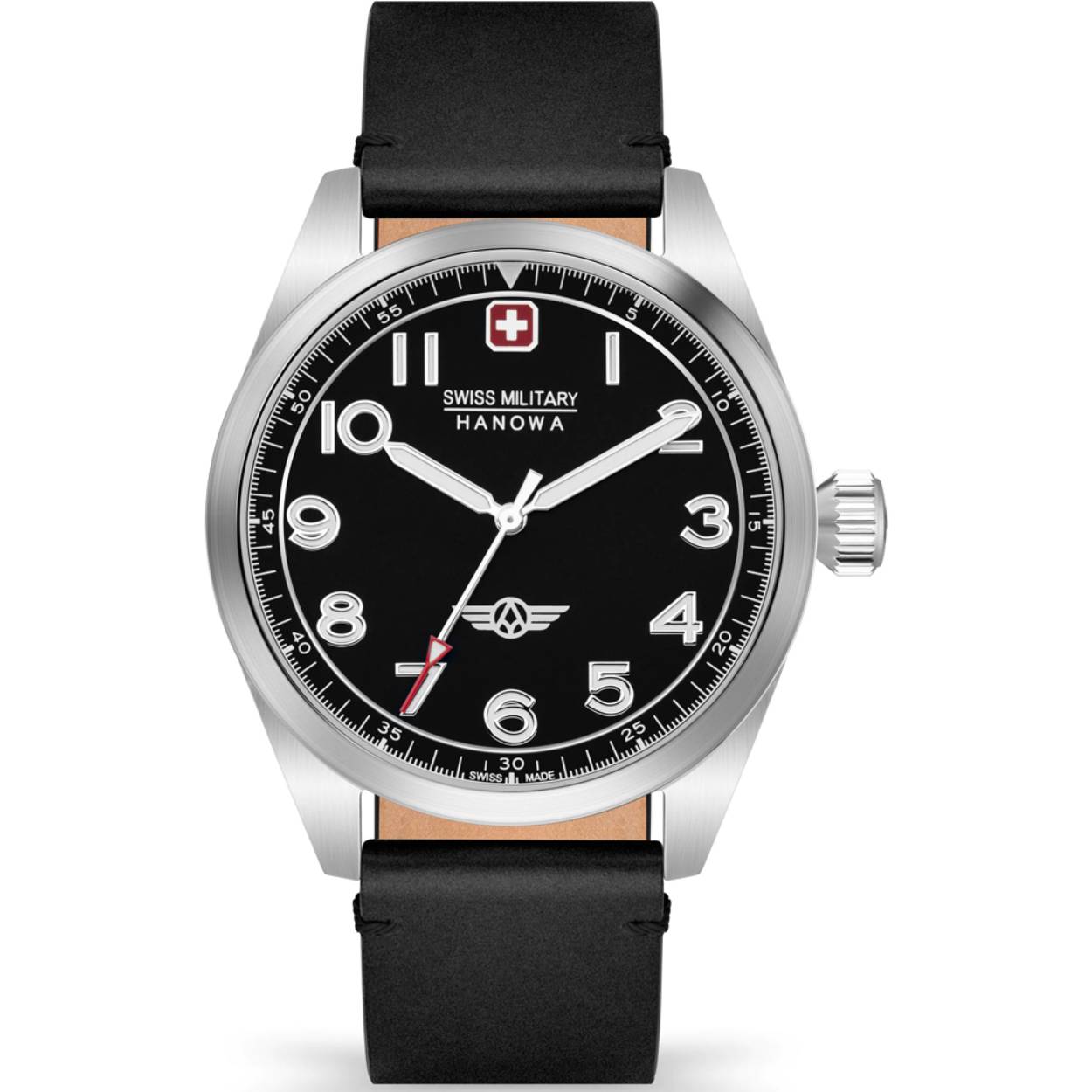 Dit Swiss Military Hanowa horloge heeft een Roestvrijstaal kast met een diameter van 42 mm en is voorzien van een leren band. In de kast bevindt zich een Ronda kwaliteitsuurwerk en is afgewerkt met Saffierglas.

Het horloge is 10ATM. Dit betekent dat het horloge geschikt is om mee te zwemmen.