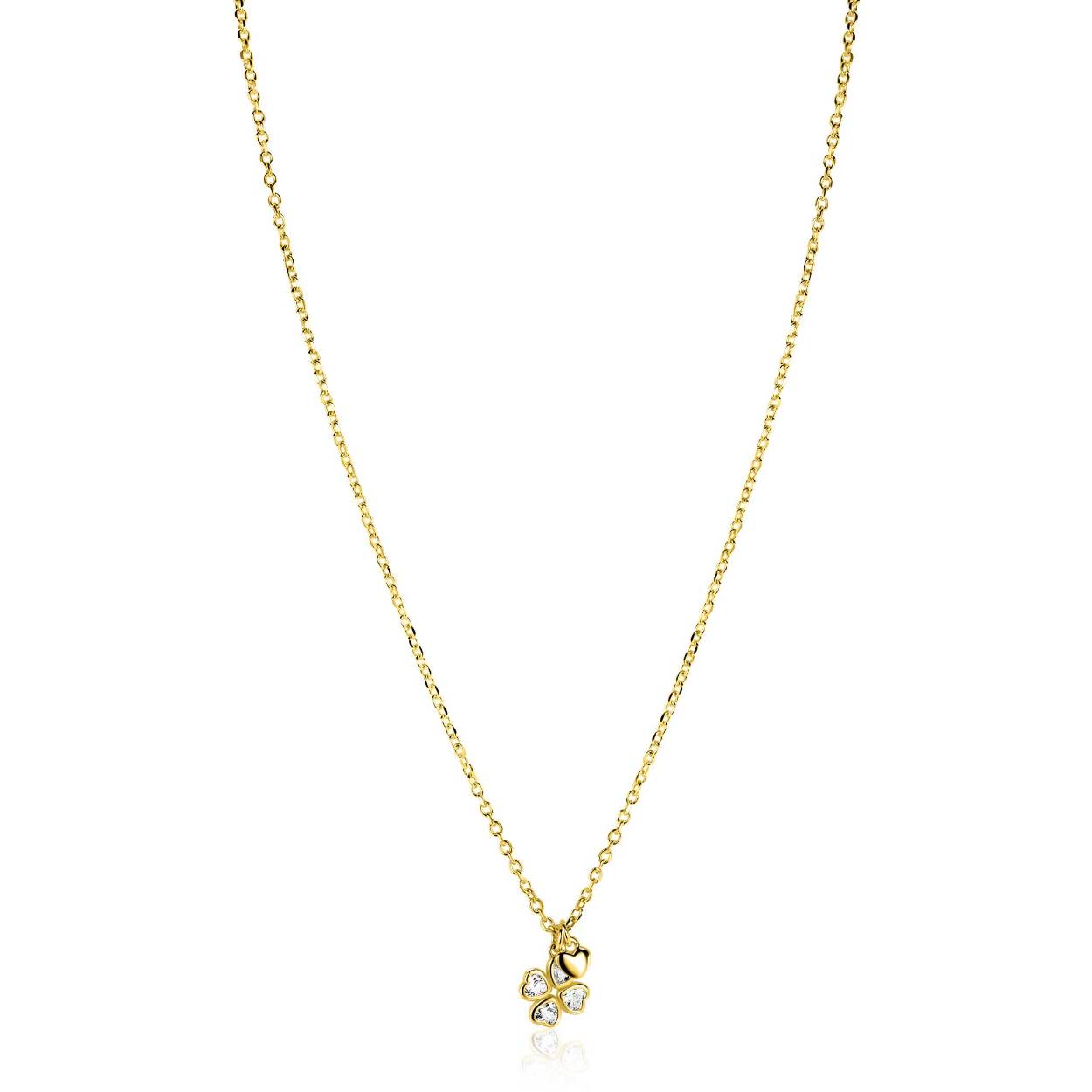 ZINZI goldplated zilveren ketting 45cm met klavertje vier en hartje hanger ZIC2783Y