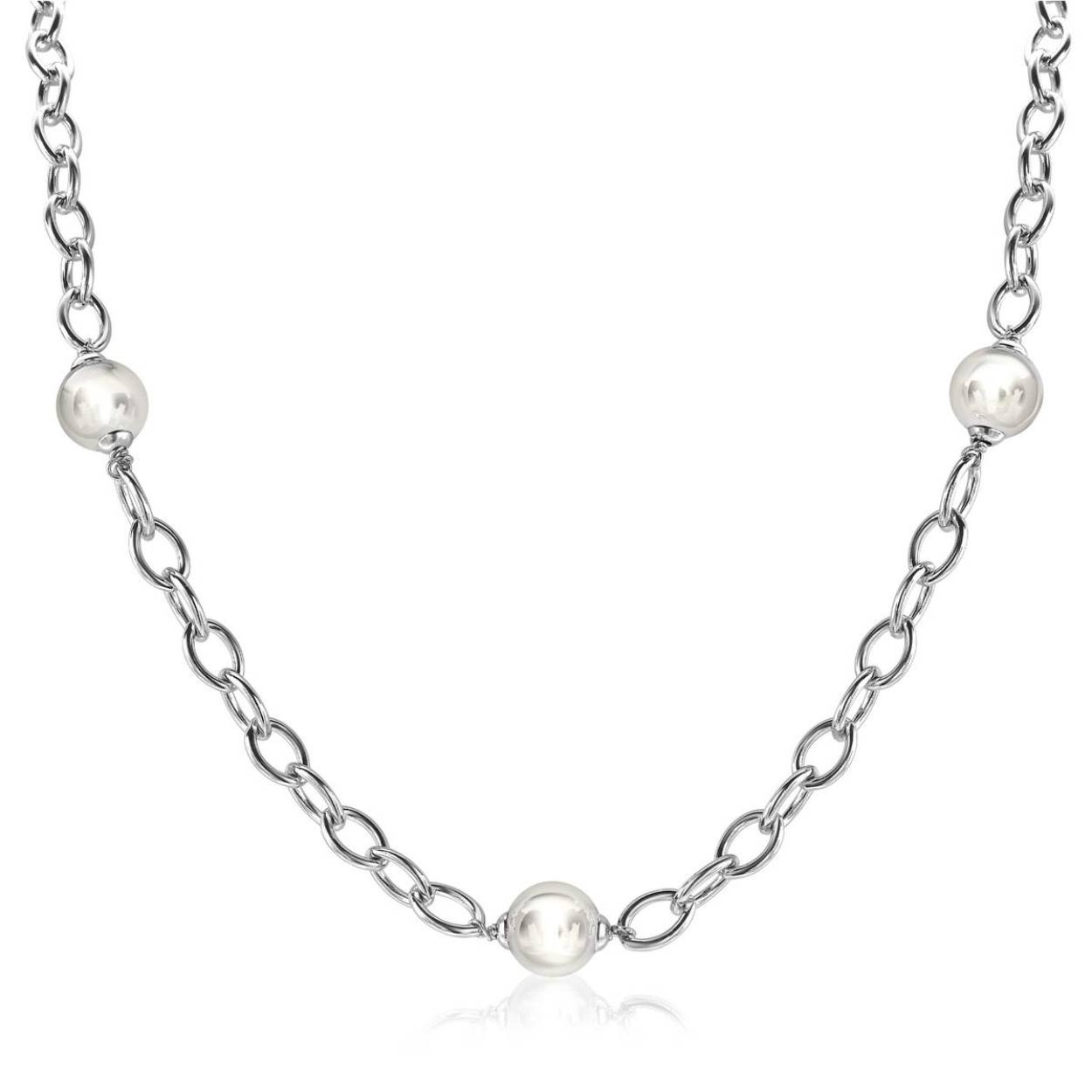 ZINZI zilveren collier met fantasie schakels en mooie ronde witte Swarovski-crystal parels. Lengte van het collier is 45cm. Tijdloos en bij iedere gelegenheid te dragen. Vervaardigd van sterling zilver (925) en voorzien van een mooie rodium vergulding.
