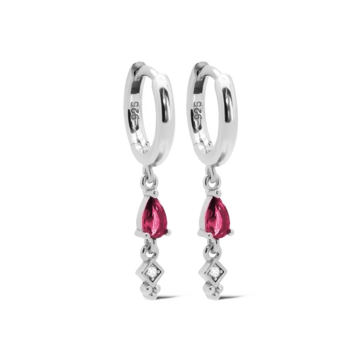 Hinged Hoops MINA Drop Ruby Silver