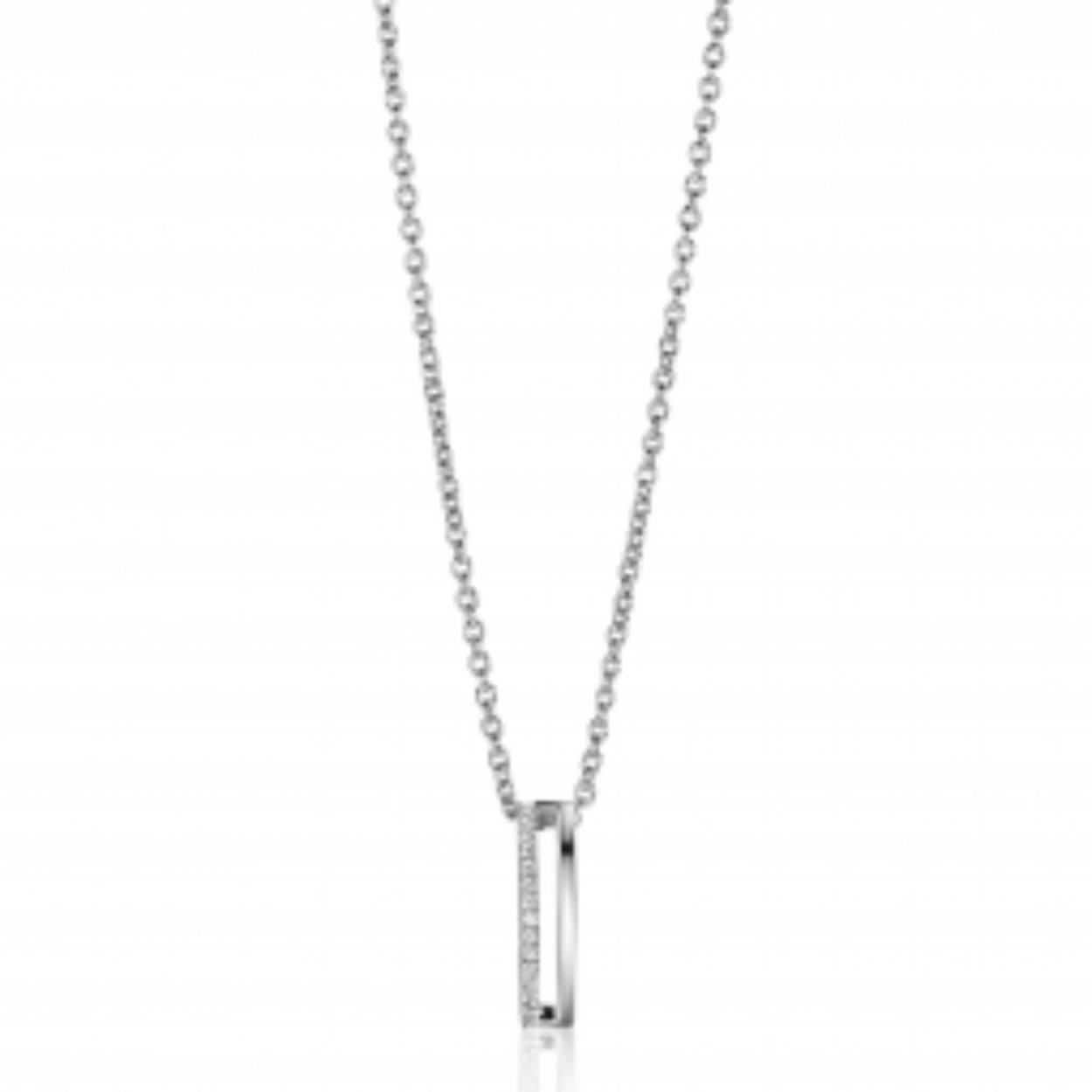15mm ZINZI zilveren strakke hanger bezet met witte zirconia's ZIH2452 (exclusief ketting geprijsd)