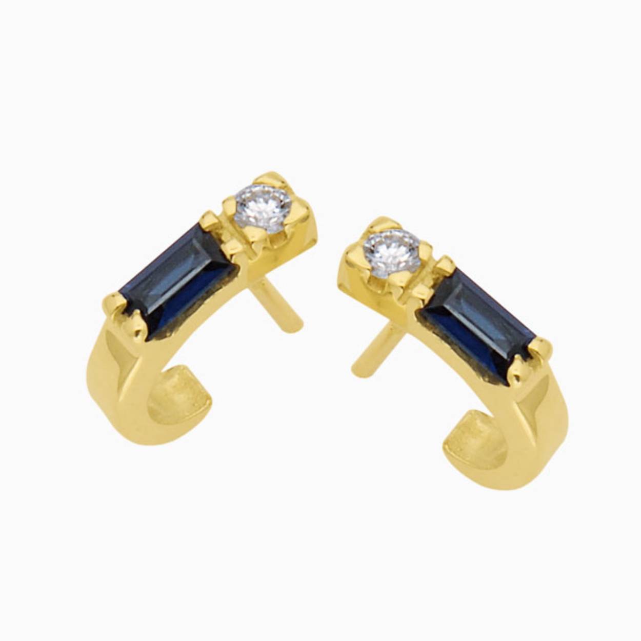 Eclat 14krt geelgouden oorstekers met diamant en saffier
