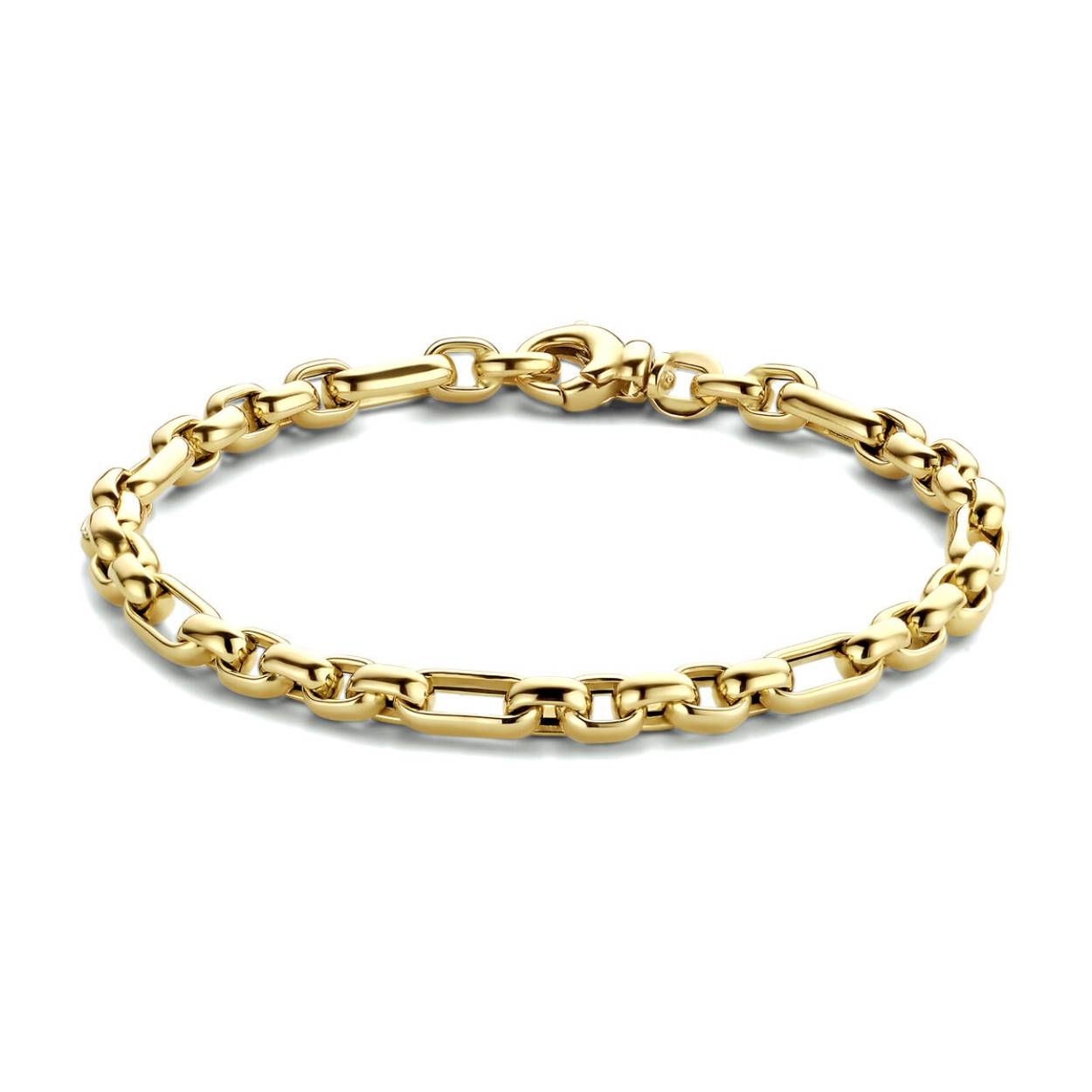 14k Geelgouden anker armband met een schakelbreedte van 4.8mm. De armband heeft een draaglengte van 19cm en een stevige karabijn sluiting.