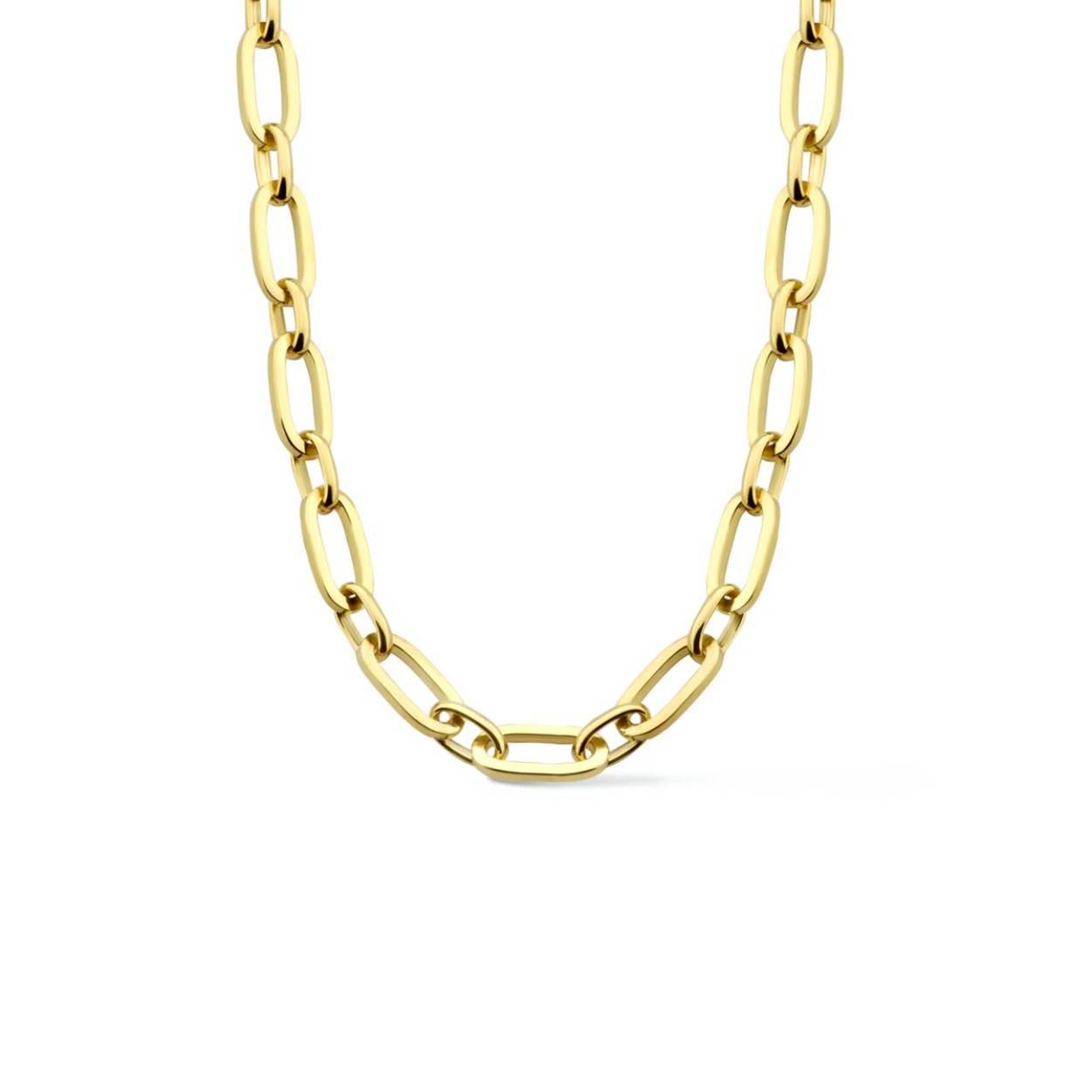 14k Geelgouden anker collier met een kern van 925 zilver. Het collier heeft een schakelbreedte van 5.5mm en een draaglengte van 45cm. Het collier is uitgevoerd met een stevige karabijn sluiting.