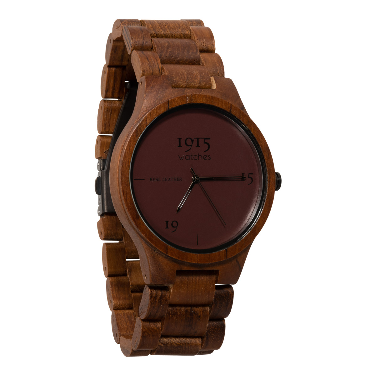 1915 horloge met bordeaux lederen wijzerplaat