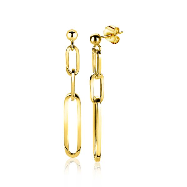 ZINZI zilveren oorhangers 45mm in 14K geel verguld met stoere ovale closed for ever schakels. Helemaal van deze tijd! Vervaardigd van eerste gehalte zilver (925) en extra 14K geel verguld.