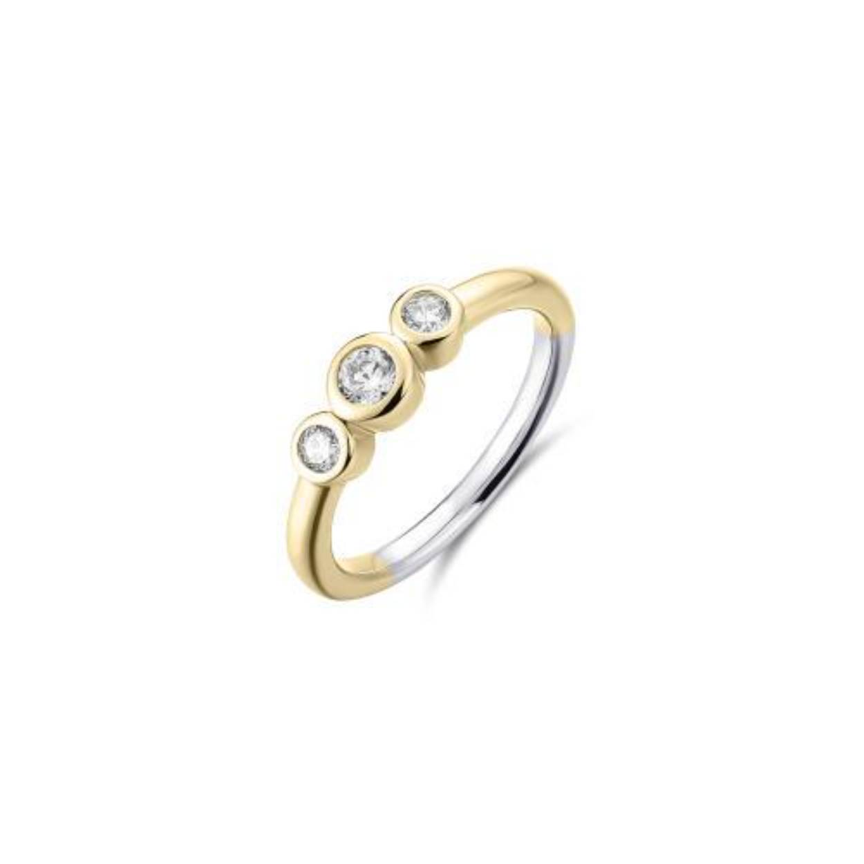 Zilveren ring goldplated met 3 zirkonia's  maat 56
