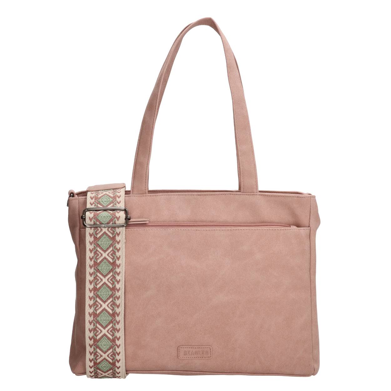 Met deze shopper steel jij de show! Deze prachtige shopper komt uit de Malaga serie van Beagles. Door het strakke design valt die overal mee te combineren. De schouderband heeft een leuk patroon wat de tas een speelse look geeft. Je spullen neem je bovendien geordend met je mee in de meerdere vakken die de tas te bieden heeft. Je shopt de shopper in vrolijke, zachte kleuren. Waar neem jij deze shopper mee naar toe? 

De eigenschappen van deze shopper zijn: 

Hoofdvak met ritssluiting
Voor- en achtervak met ritssluiting
Dubbel handvat
Verstelbare en afneembare schouderband
