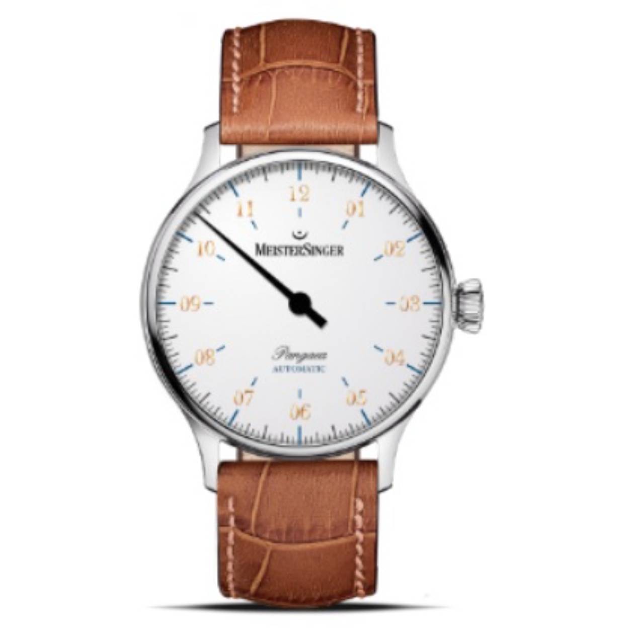Dit is een automatisch horloge van het merk MeisterSinger uit de collectie Timelessly Elegant.
Het horloge heeft een wijzerplaat in de kleur wit en goud en een band in de kleur cognac.