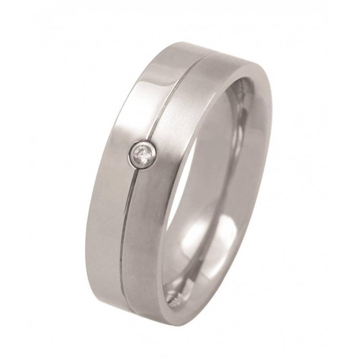 Stalen ring mat/glanzend met 1x zirkonia