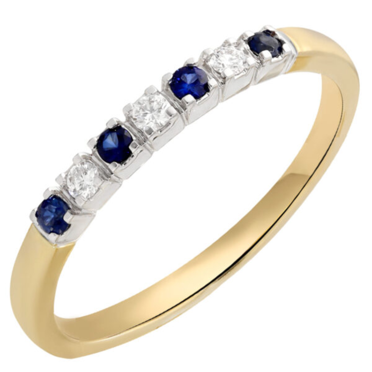 Kleursteen Rijring met Diamant en Saffier 3-0.06 Crt/4-0.11 Saffier, 14 Krt Bicolor.