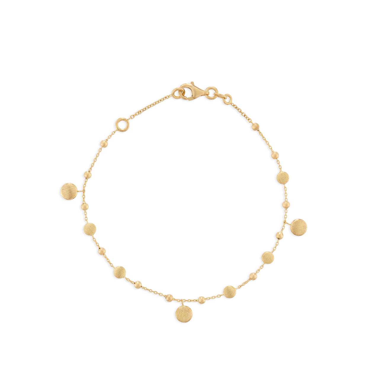 14 karaats geelgouden armband van het merk Swing Jewels met speelse gematteerde rondjes.
De armband kan gedragen worden op 17 en 19 cm en is voorzien van een degelijke karabijnsluiting.
