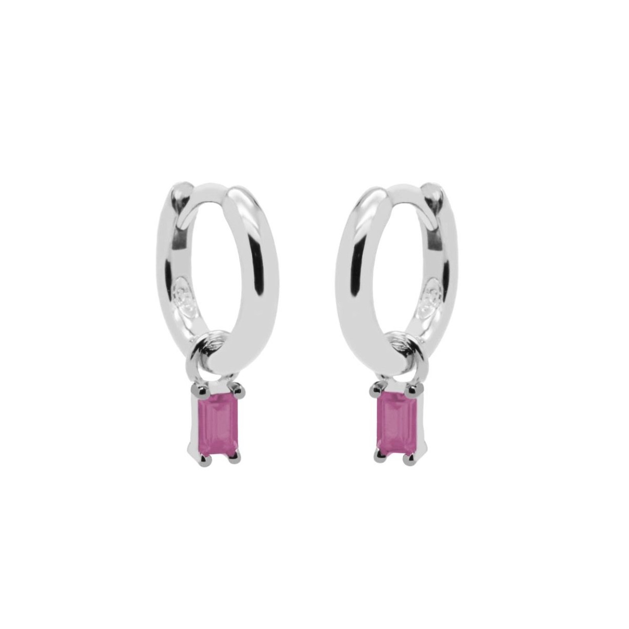 Karma Hinged hoops triple Zirconia pink square Baguette silver