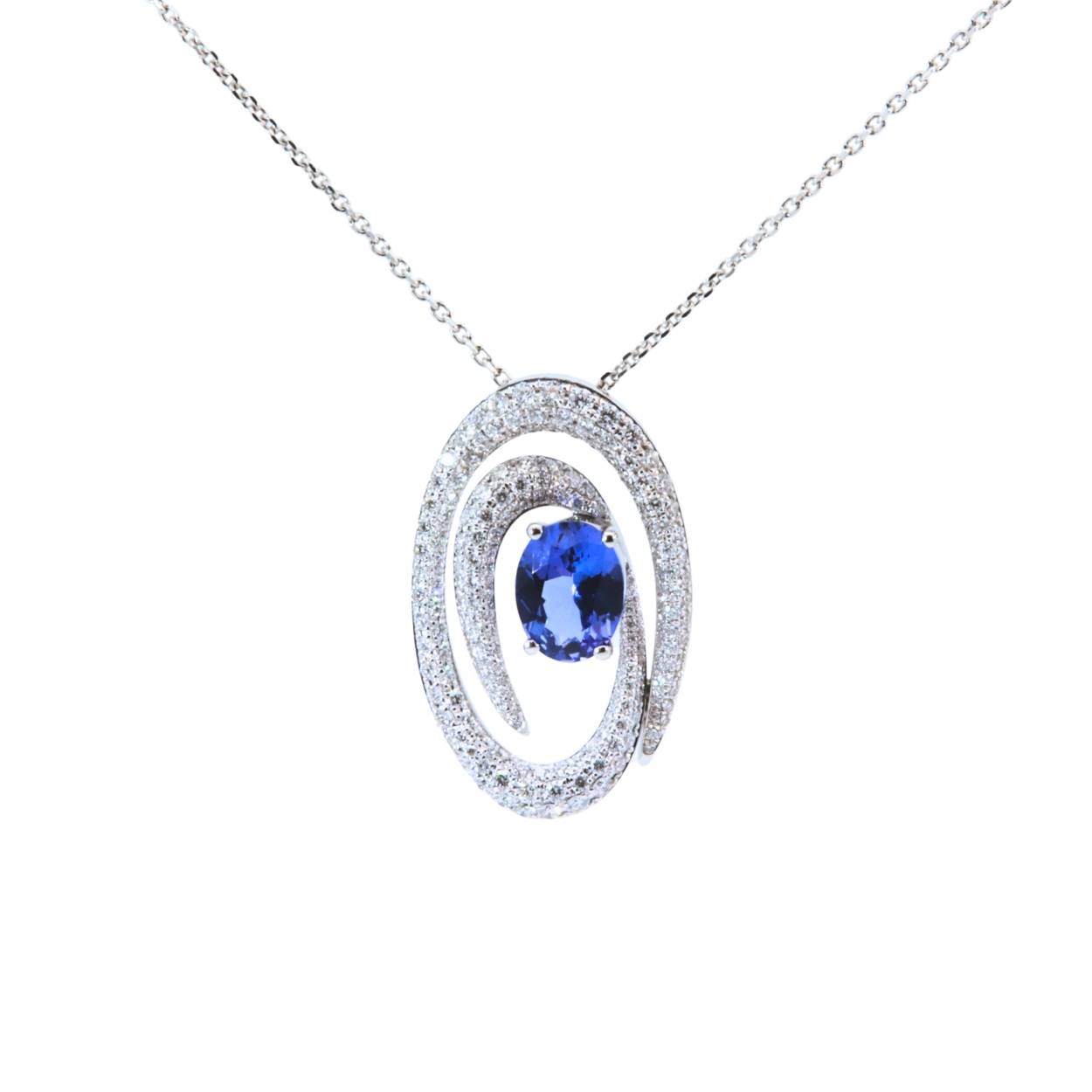 Witgouden ketting met diamanten van 0.76ct en een tanzaniet van 1.21ct