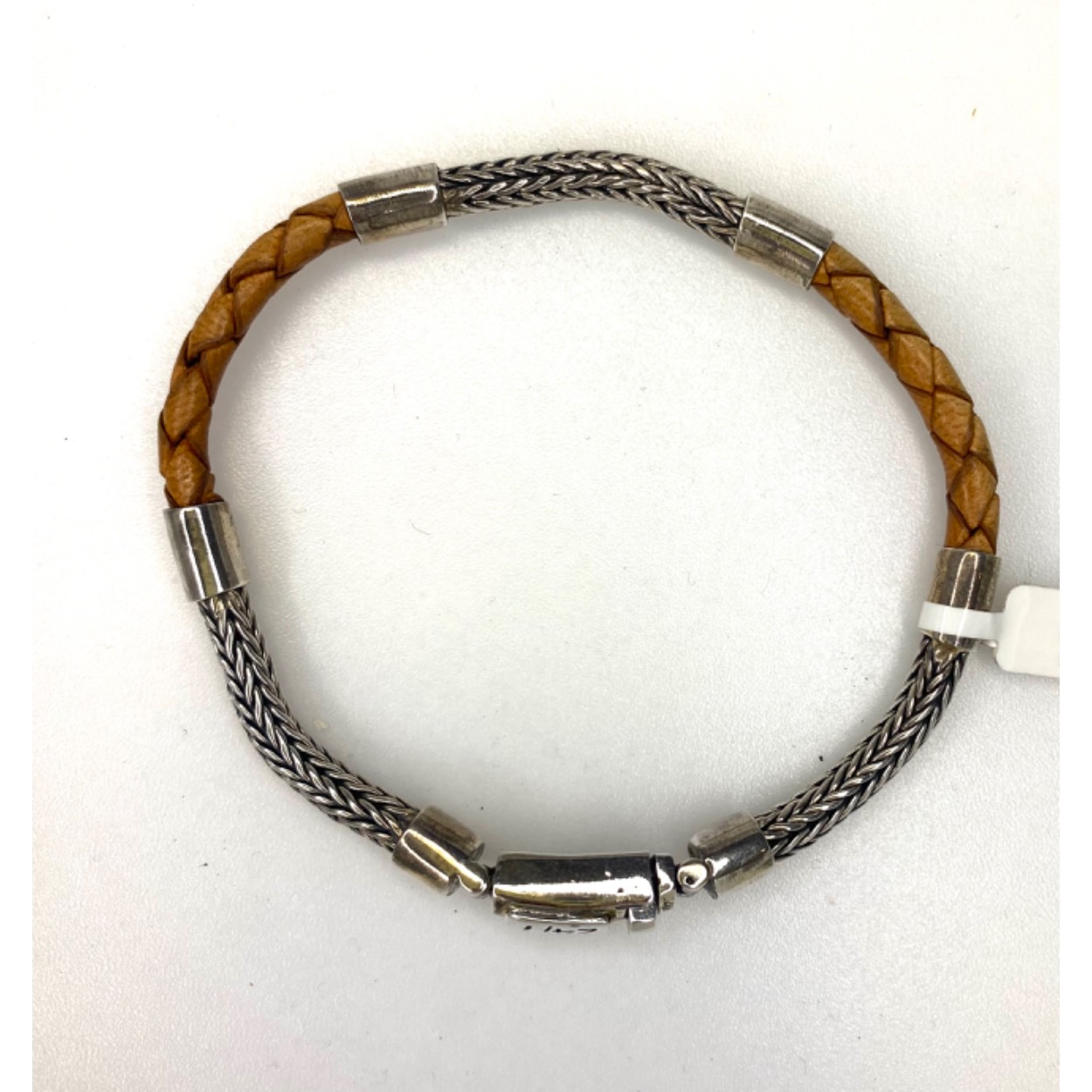 Zilveren heren armband leer 