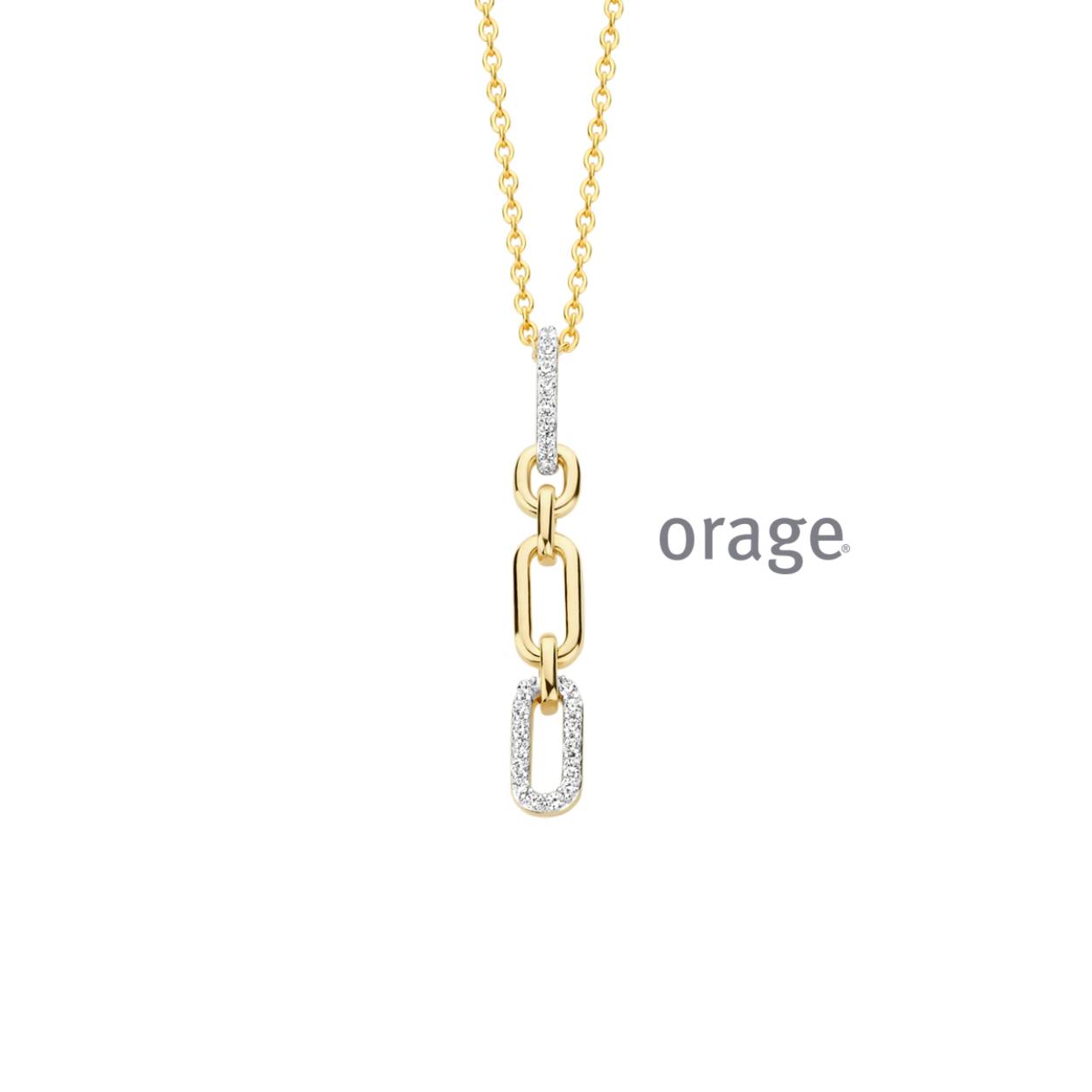 Goudkleurige ketting (40 + 5 cm) met hanger van het merk Orage
De hanger bevat zirkonia's
Materiaal: 925 zilver, verguld
Bijhorende oorhangers ook verkrijgbaar