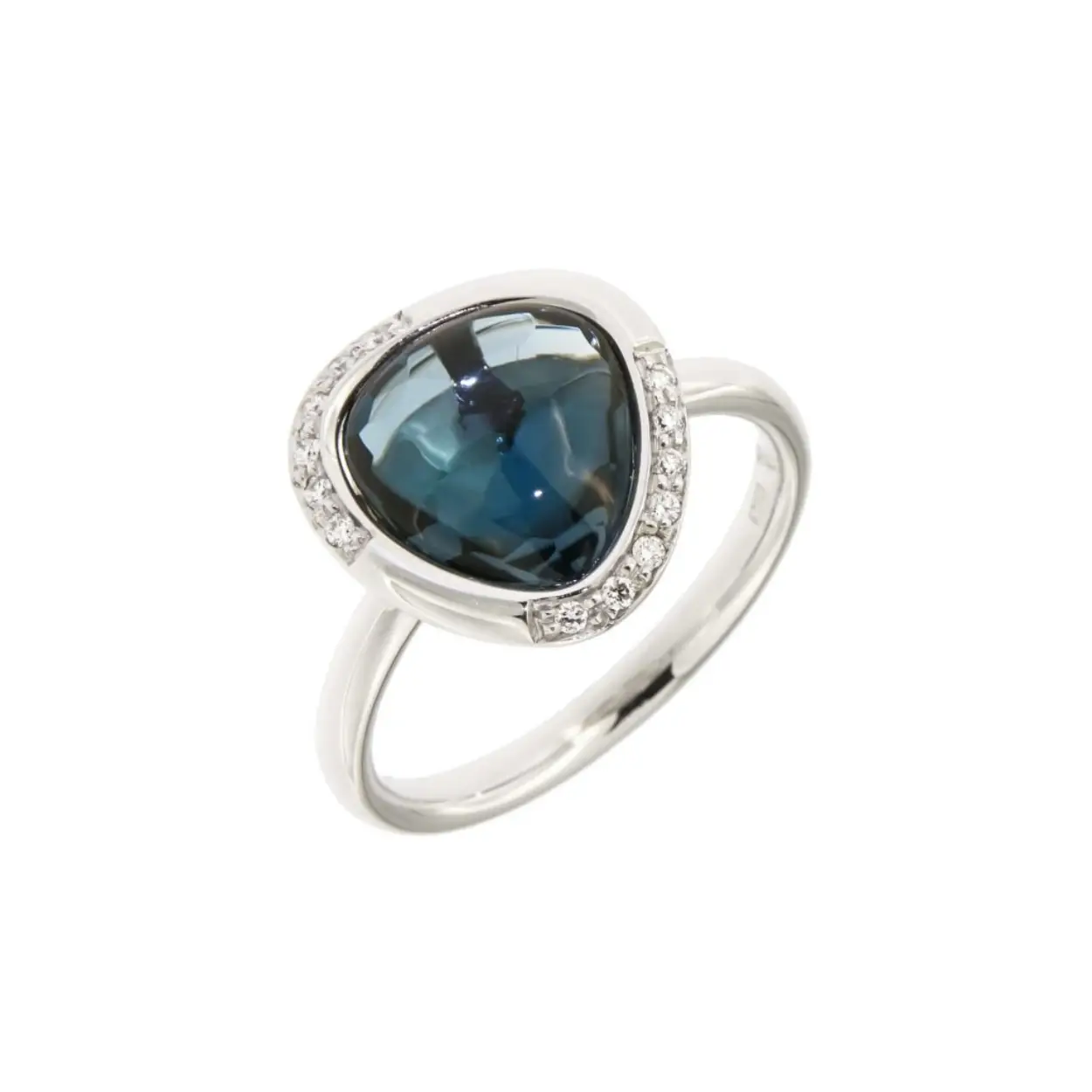Gouden ring Peroni & Parise drop 18ct.wgd Blue Topaz brilj