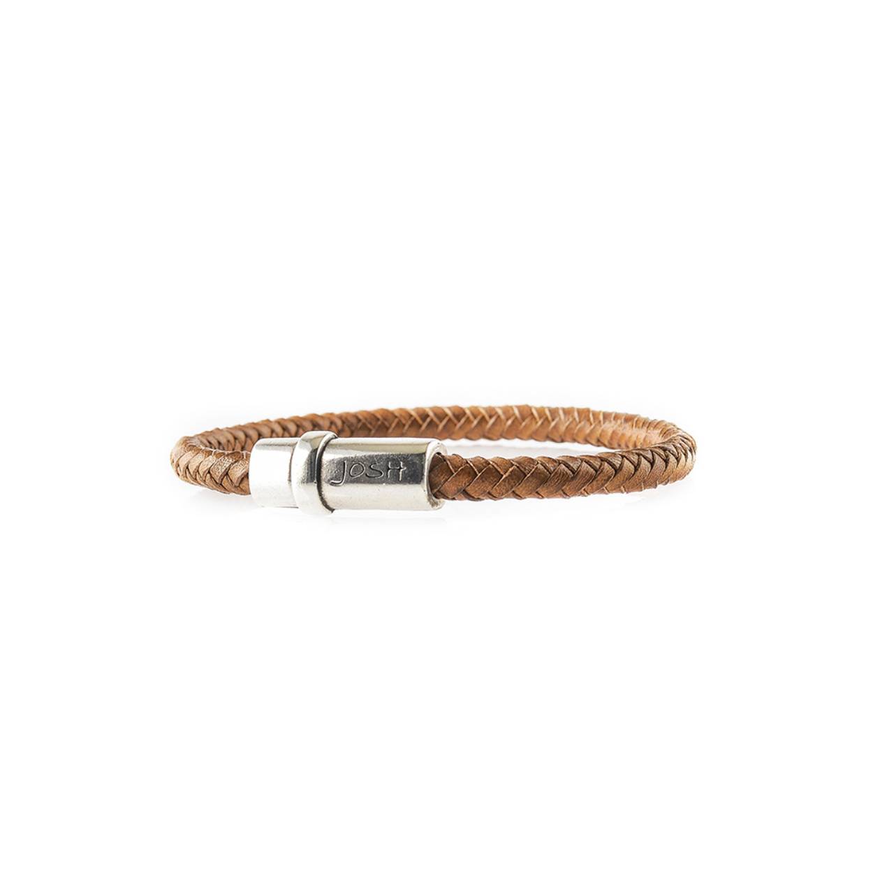 Josh armband leder cognac vlecht rond 09271-BRA-VB-COGNAC/L