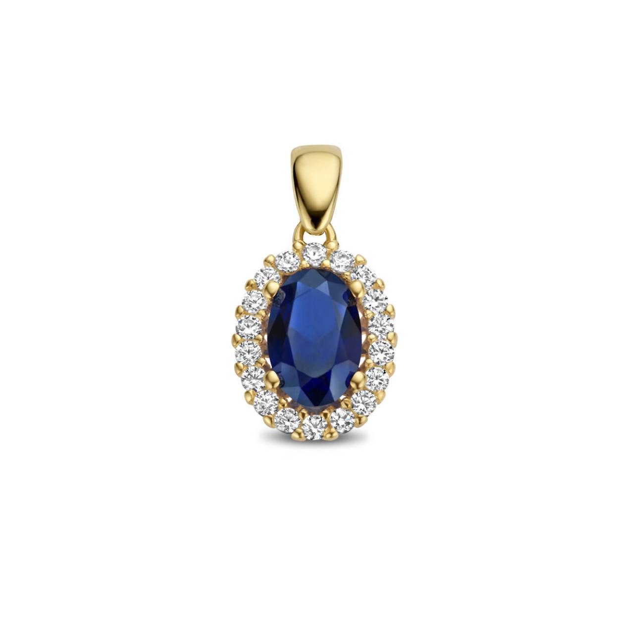 14krt geelgouden hanger met blauwe saffier en zirconia nr 4025255