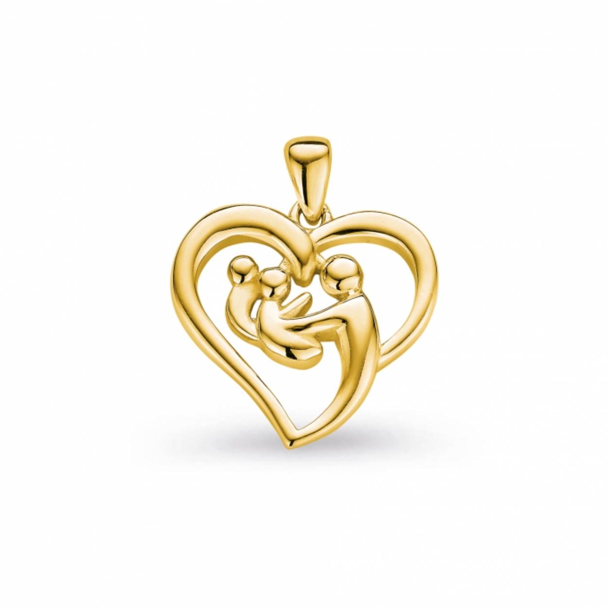Lief hart hangertje van het merk M'amour, met daarin een moeder en een kind, uitgewerkt in glimmend geel goud (14 karaat). Een hanger speciaal voor mama, leuk om te geven na de bevalling of met Moederdag, het symboliseert de band tussen Moeder en Kind.

Exclusief een ketting.