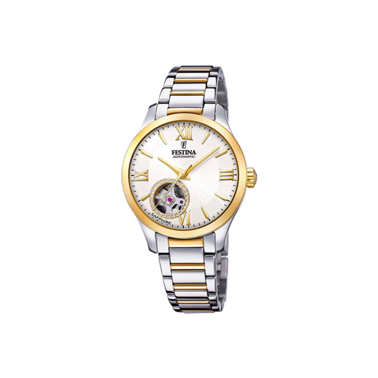 Festina dameshorloge  automatic F20489/1 met een edelstalen kast en een saffierglas voorzien van een edelstalen band.