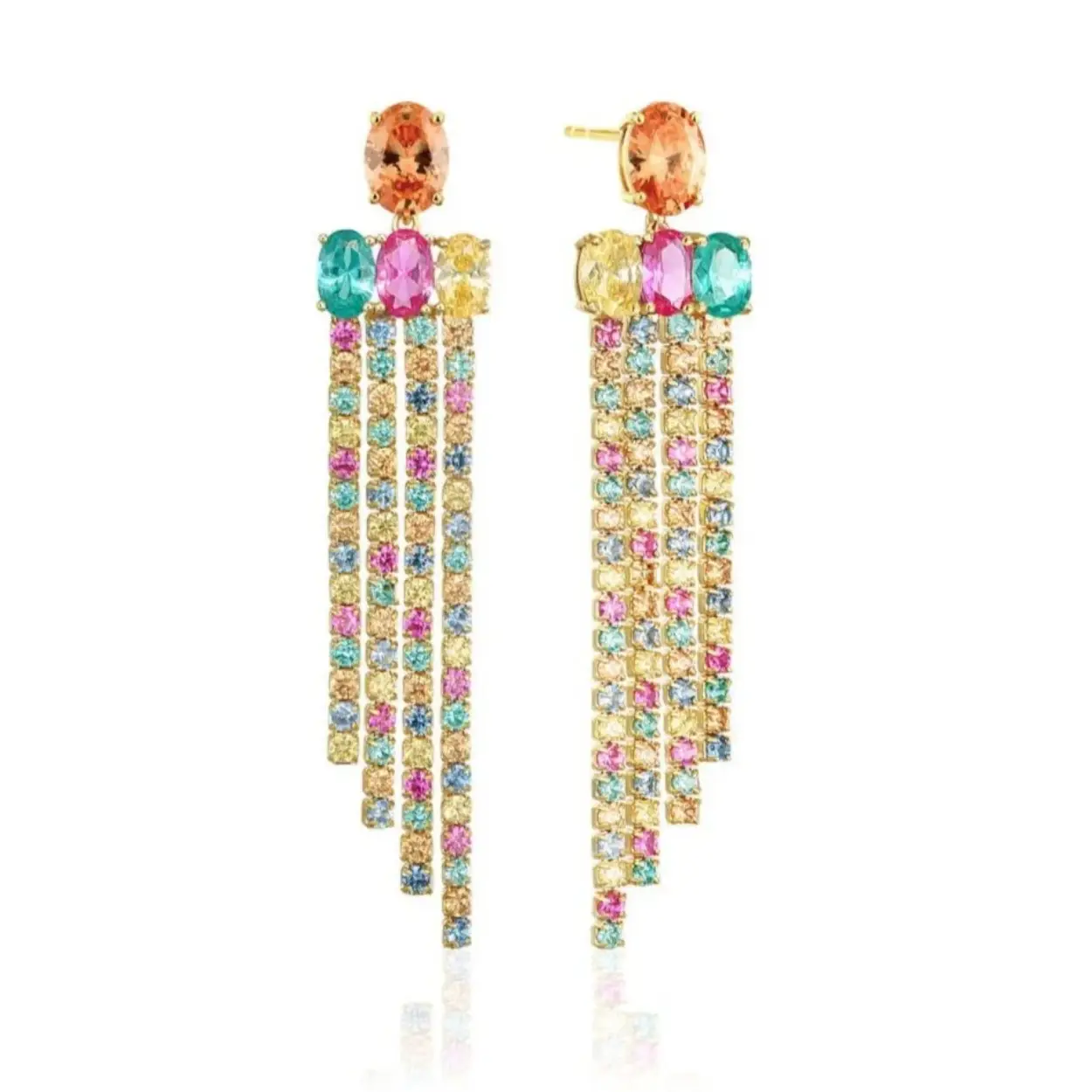Sif Jakobs 18 krt vergulde zilveren oorhangers met multi color zirkonia
