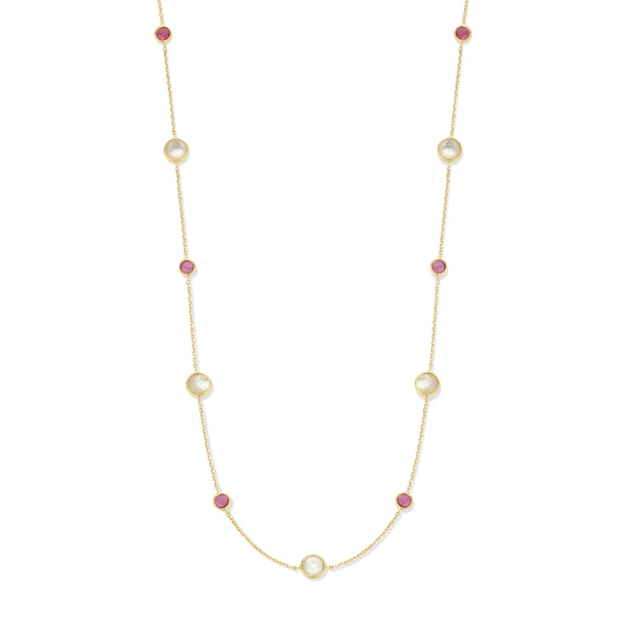 Geelgouden collier van 18KT met parelmoer en robijn.