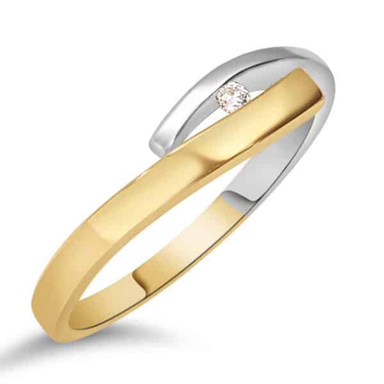 Pas Diamonds 14krt bi-color gouden ring met diamant 1-0.03ct GSI