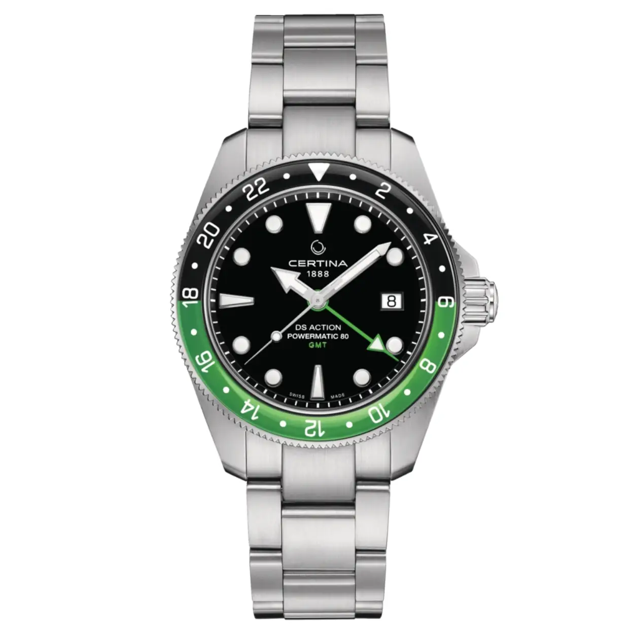 Certina heren horloge DS Action GMT Powermatic

Materiaal band: Staal

Materiaal glas: Saffierglas

Materiaal kast: Staal

Datum: Dag

Diameterkast: 41 mm

Garantie: 2 jaar

Kleur horlogeband: Zilverkleurig

Kleur wijzerplaat: zwart

Kleur bezel: zwart - groen

Soort uurwerk: Automaat

Type sluiting: Vlindersluiting

Waterdichtheid: 20 ATM