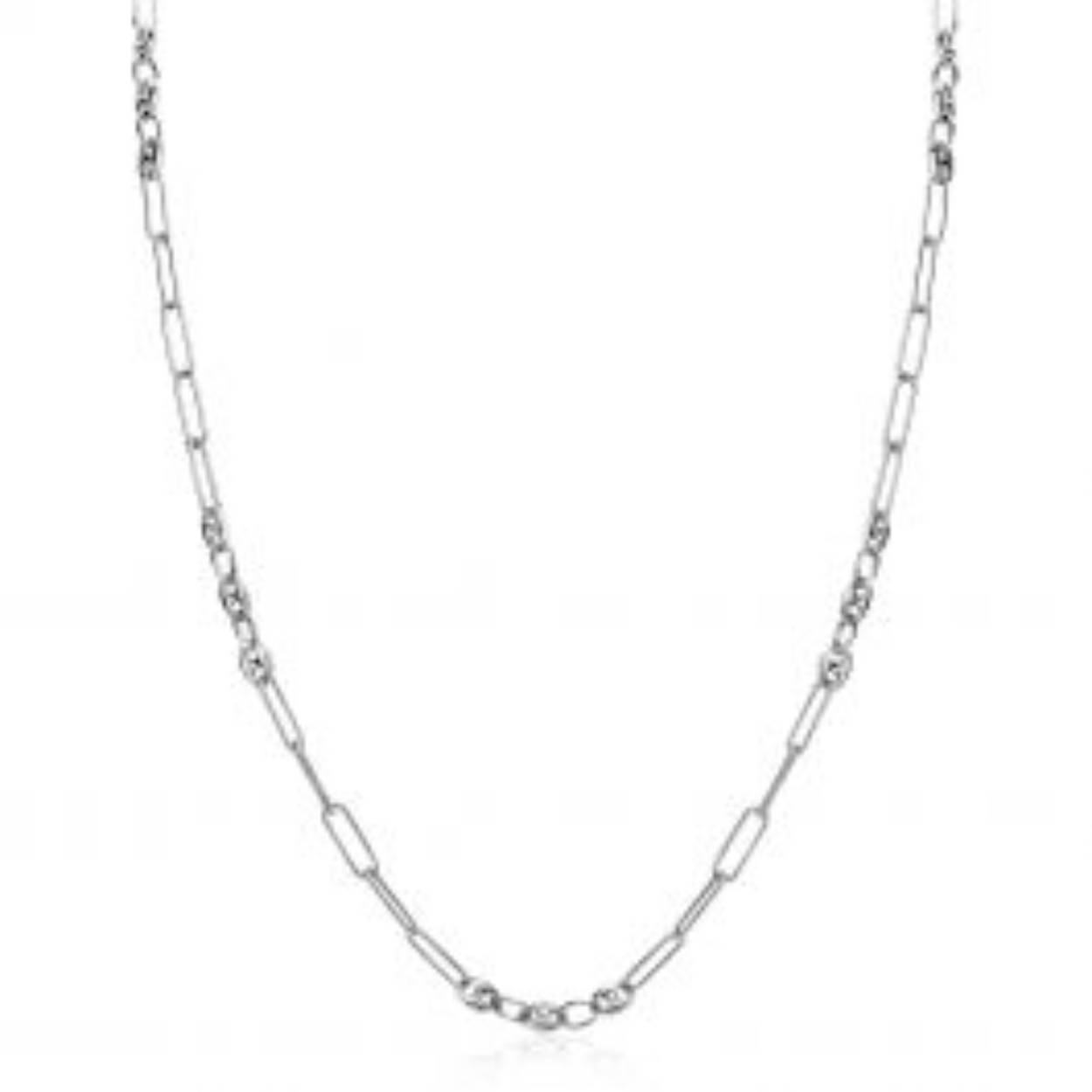 ZINZI zilveren koffieboon schakelketting 45cm, gecombineerd met lange ovale schakels ZIC2467