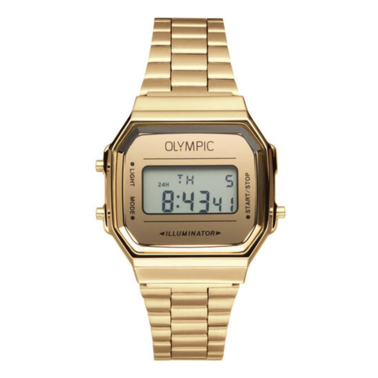 Olympic OL66HKS003 Digital Horloge Staal 38,6x 36,3mm 
Dit unieke Olympic horloge met artikelnummer: OL66HKS003 is een digitaal horloge met een sportieve uitstraling. Het horloge heeft een rechthoekige goudkleurige metalen kast met een goudkleurig digitaal venster met zwarte accenten. Het horloge heeft meerdere functies zoals, tijd, datum, stopwatch, alarm en verlichting. Aan de kast zit een goudkleurige stalen matte schakelband met kliksluiting. Het horloge heeft een mineraalglas, een afmeting van 38,6x 36,3mm en is 3ATM.

Het merk:
Een mooi horloge hoeft niet duur te zijn! Het Nederlandse horlogemerk Olympic levert stoere chronografen, slimline series, digitale uurwerken en elegante dameshorloges. De prijs-kwaliteitverhouding staat bij Olympic hoog in het vaandel met prijzen die uiteenlopen van € 34,95 tot en met € 159,00.

100% Nederlands ontwerp, waterdicht en standaard 3 jaar fabrieksgarantie.

Specificaties:
- Rechthoekige kast 38,6x 36,3mm
- Metalen horlogekast
- Stalen schakelband
- 3ATM 
- Standaard 3 jaar fabrieksgarantie
- Mineraalglas