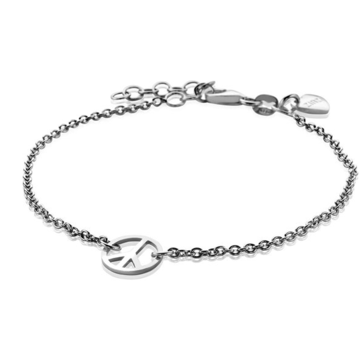 ZINZI zilveren armband met anker ketting en zilveren Peace teken van 10mm. Herkenbaar aan klein Zinzi hartje bij de sluiting. Vervaardigd van eerste gehalte zilver (925) en met extra rodiumlaag voor een langdurige glans.