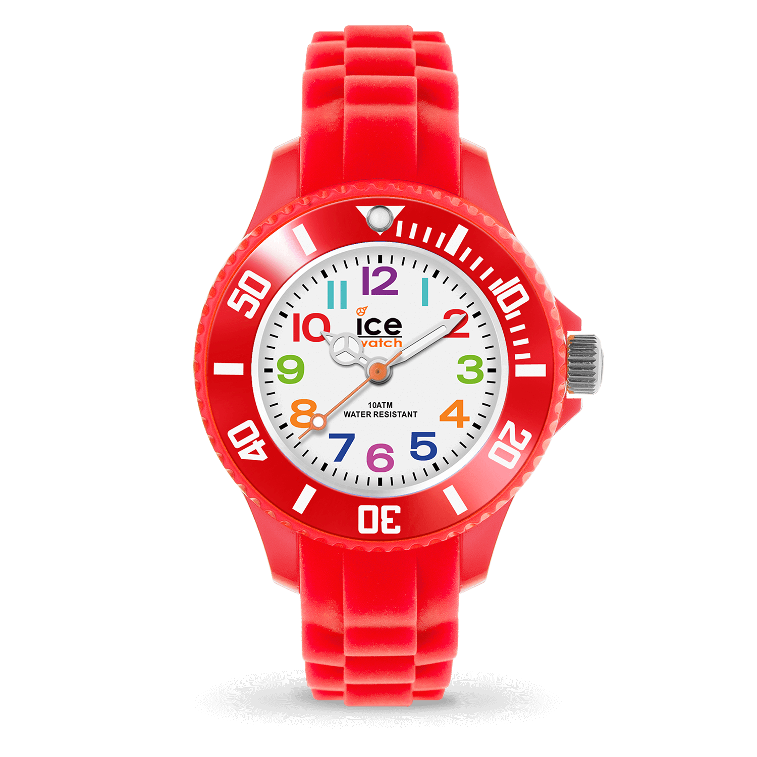 Het is een rood horloge in silicone. Met zijn kleine, witte wijzerplaat en grote, meerkleurige cijfers, wordt het leren kloklezen echt kinderspel. Een horloge dat je doet smelten en je kinderen stimuleert!