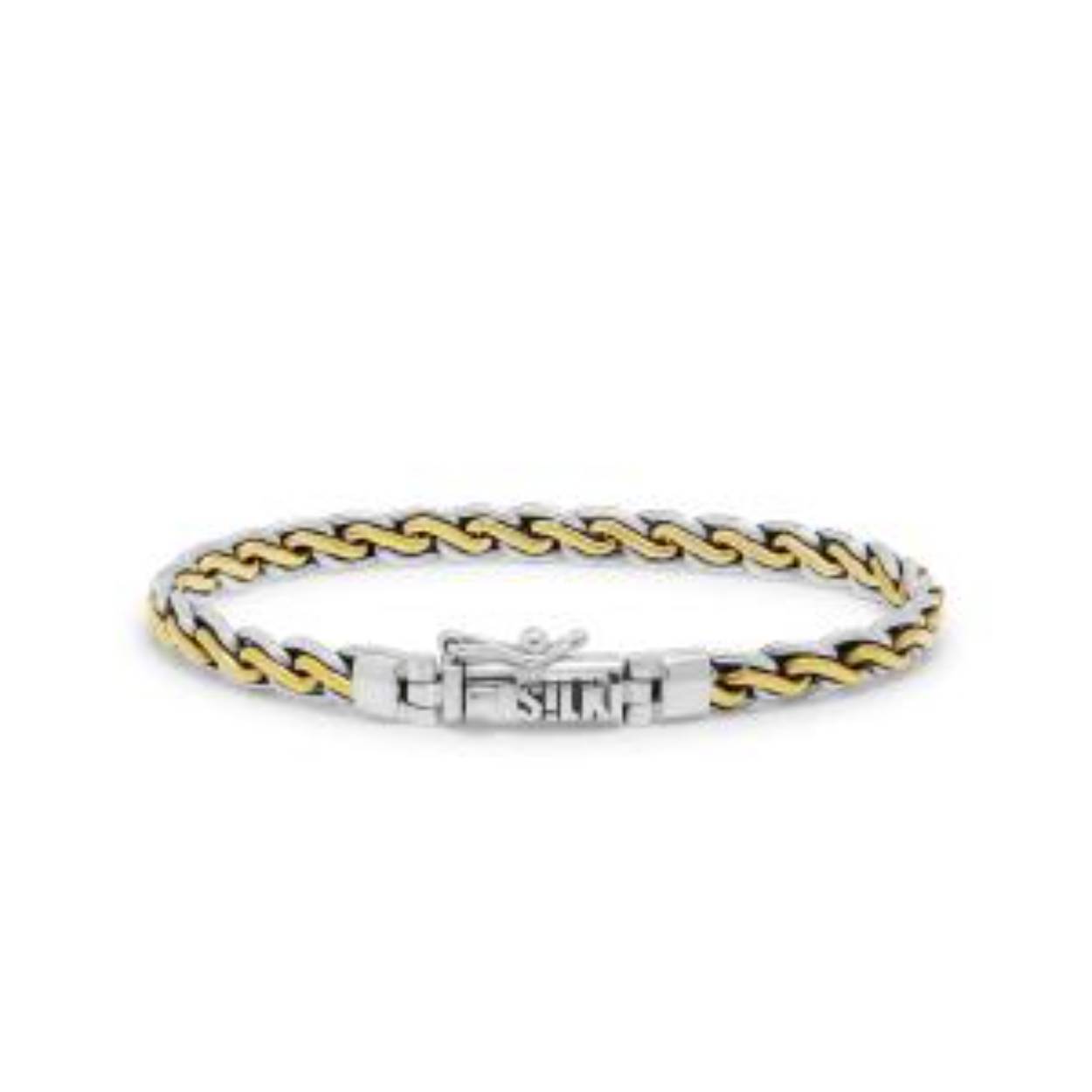 De 749 | BICOLOR armband combineert 925 sterling zilver met het niet-edele metaal messing, wat resulteert in een opvallend tweekleurig design. Breedte: 6 mm 