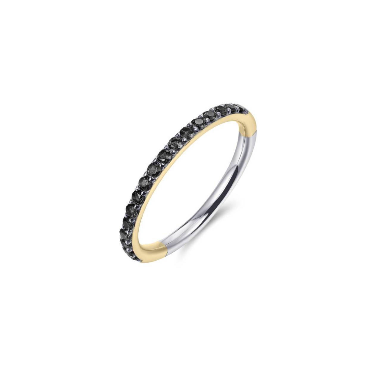R066YZ-56 Zilveren ring, verguld met zwarte steentjes