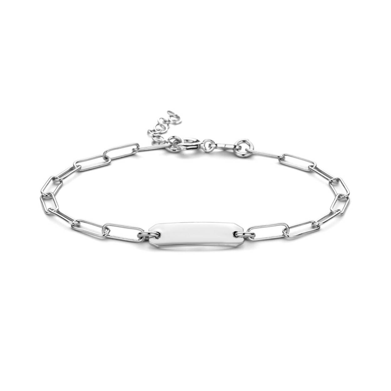 Gerhodineerd 925 zilveren graveerarmband. De armband heeft een draaglengte van 16cm met een extensie van 2cm en een schakelbreedte van 3mm.