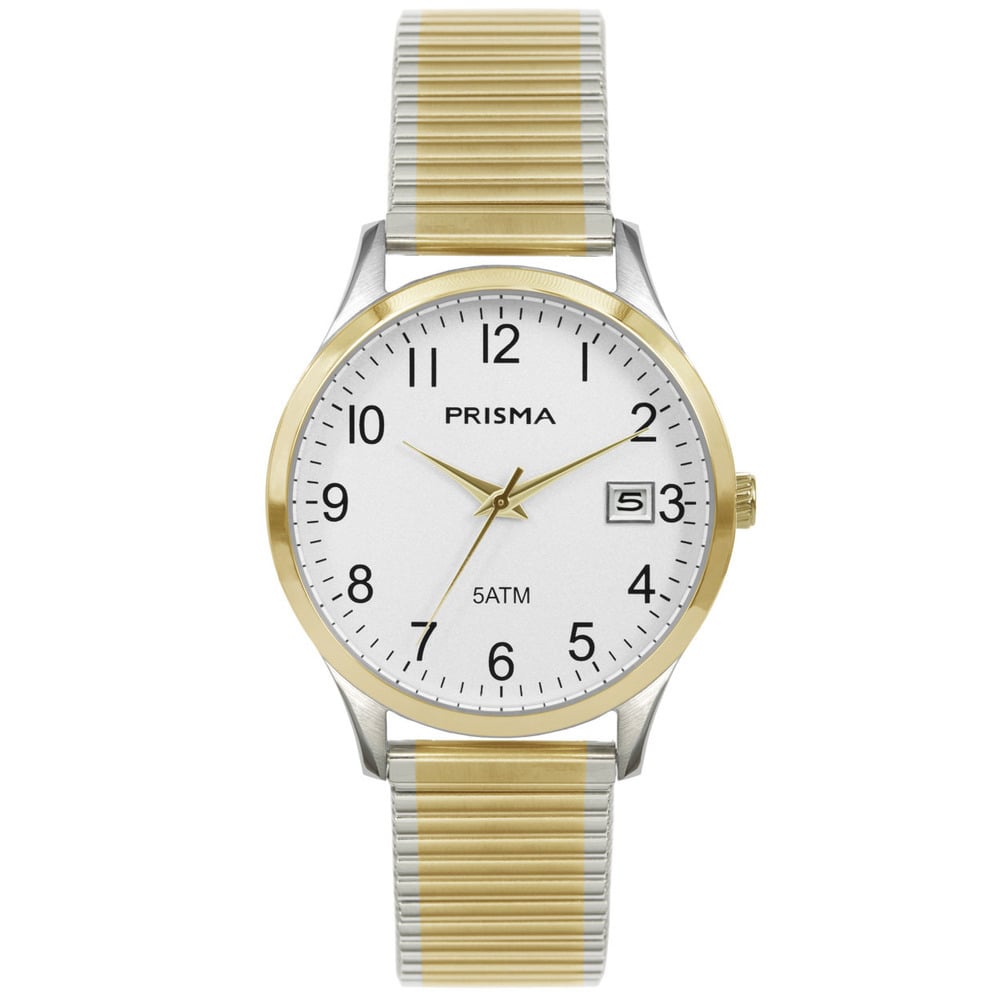 Prisma horloge 1176 heren edelstaal 5 ATM 

Algemeen
Geslacht: heren
Model: P.1176

Voordelen
- rekband sluit naadloos aan op de huid
- band edelstaal goudkleurig
- wijzerplaat goudkleurig met goudkleurige cijfers (arabisch)
- datum
- duidelijke tijdsweergave
- spat waterdicht: handenwassen, regen
- quartz
- maat kast 37mm (breedte) 9,7mm (dikte)