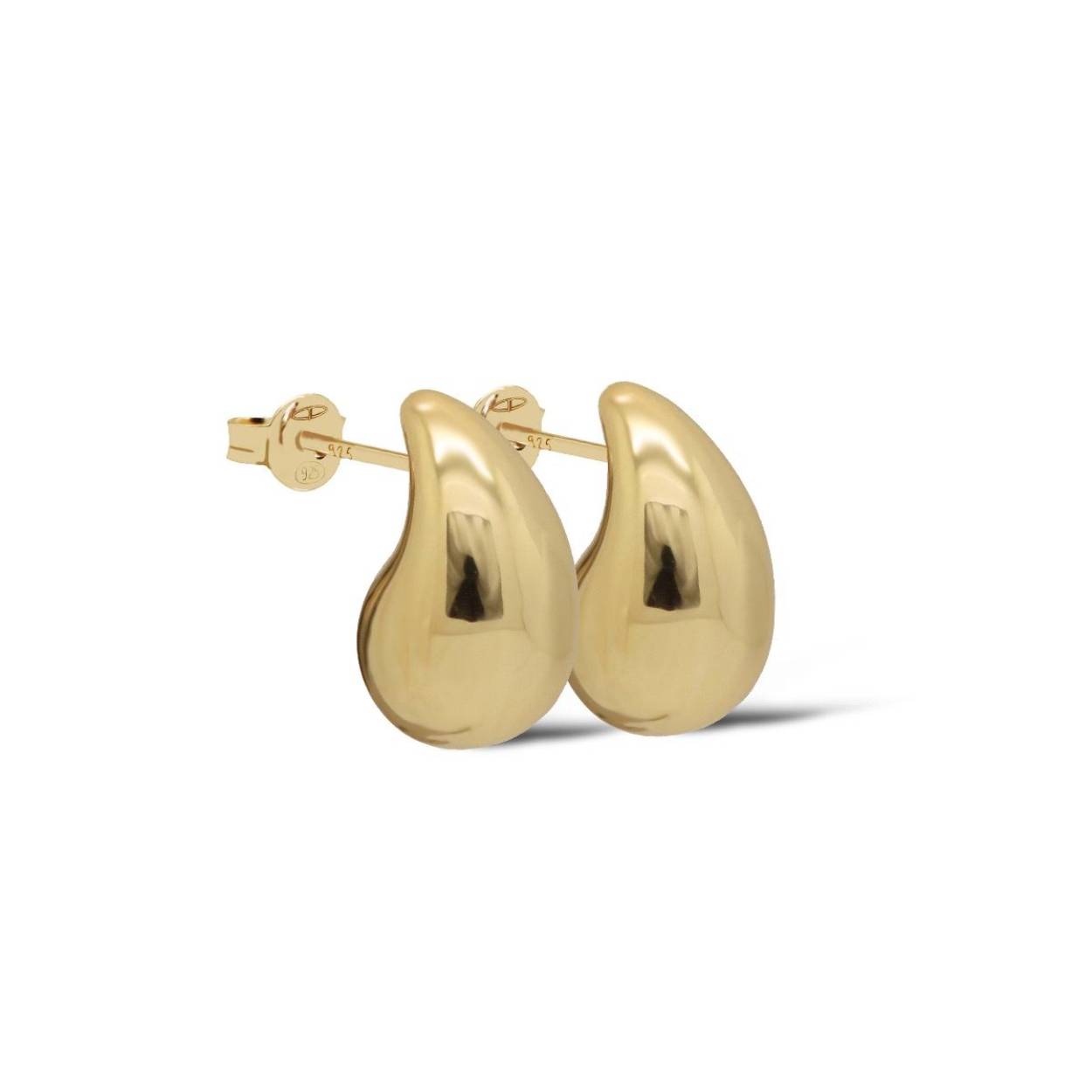 zilveren Karma oorstekers, XL CHUNKY DROP 15MM Goldplated