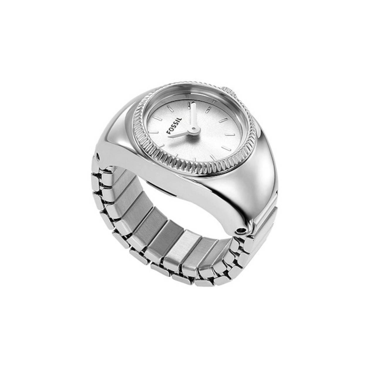 Een andere manier om de tijd te dragen!

Het is een ring. Het is een horloge. Het wordt je nieuwe favoriet!
Fossil introduceert de horlogering in een reeks van klassieke platingkleuren; zilver, goud en rose-goud.
Draag de horlogering op zichzelf, combineer het met ringen of met een polshorloge.

Dit zilverkleurige ringhorloge heeft een wit/zilverkleurige sunray wijzerplaat, een 15 mm horloge kast en een roestvrijstalen rekbandje.

Waterdichtheid 5 ATM
Dit horloge is bestand tegen water bij het zwemmen aan de oppervlakte of het douchen (mits er geen sprake is van grote temperatuurverschillen, anders kan er condens is de horlogekast ontstaan). Het horloge is niet bestand tegen (grote) waterdruk en er kan niet mee gedoken of gesnorkeld worden.

Let op: de kroon van het horloge moet ten alle tijden dicht zijn bij contact met water.

Quartz uurwerk
Dit horloge wordt aangedreven door een accuraat quartz uurwerk. Het voordeel hiervan is dat het heel nauwkeurig de tijd weergeeft. Alle horloges van Fossil worden geleverd inclusief batterij.

Materiaal
Roestvrij staal is een duurzaam metaal van hoge kwaliteit dat een hogere weerstand heeft tegen aanslag en corrosie, en zal niet oxideren of zwart worden. Roestvrij staal is ook hypoallergeen, het beschermt de huid tegen irritatie. Roestvrij staal is niet-magnetisch.

Fossil
Fossil is een toonaangevend wereldwijd merk voor lifestyle-accessoires, ge&iuml;nspireerd door creativiteit en vindingrijkheid. We cre&euml;ren tijdloze, goed gemaakte lederwaren, sieraden en horloges om een vreugdevol, ge&iuml;nspireerd leven te verrijken. Bij alles wat we doen, streven we naar Make Time For Good&trade;, waarbij we werken aan het cre&euml;ren van positieve verandering voor onze mensen gemeenschappen.