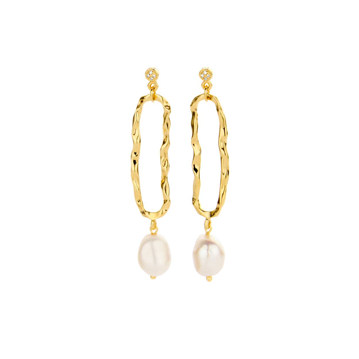 Goudkleurige lange oorbellen met échte diamantjes en zoetwaterparels uit de collectie 'Estrella'
Materiaal: 925 zilver, verguld met 18 kt goud/diamant: 0,03/zoetwaterparel