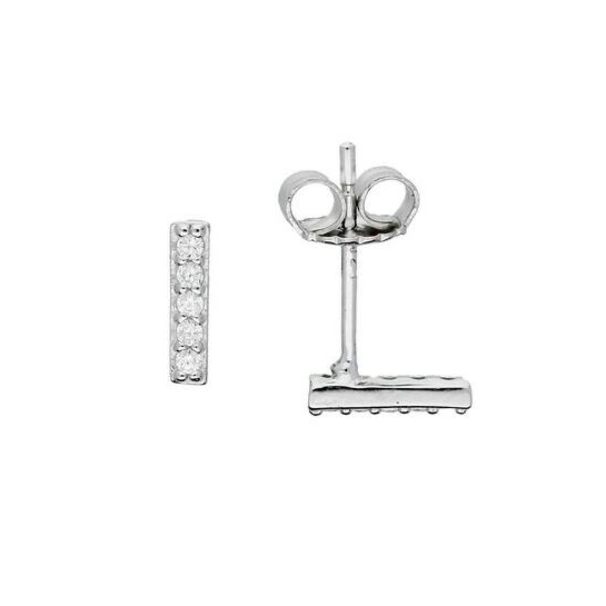 Zilver oorknop balkje met zirkonia's 8 mm