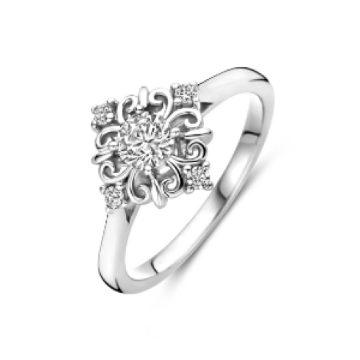 Gerhodineerd 925 zilveren ring uitgevoerd met zirkonia. De ring heeft een breedte van 12mm.