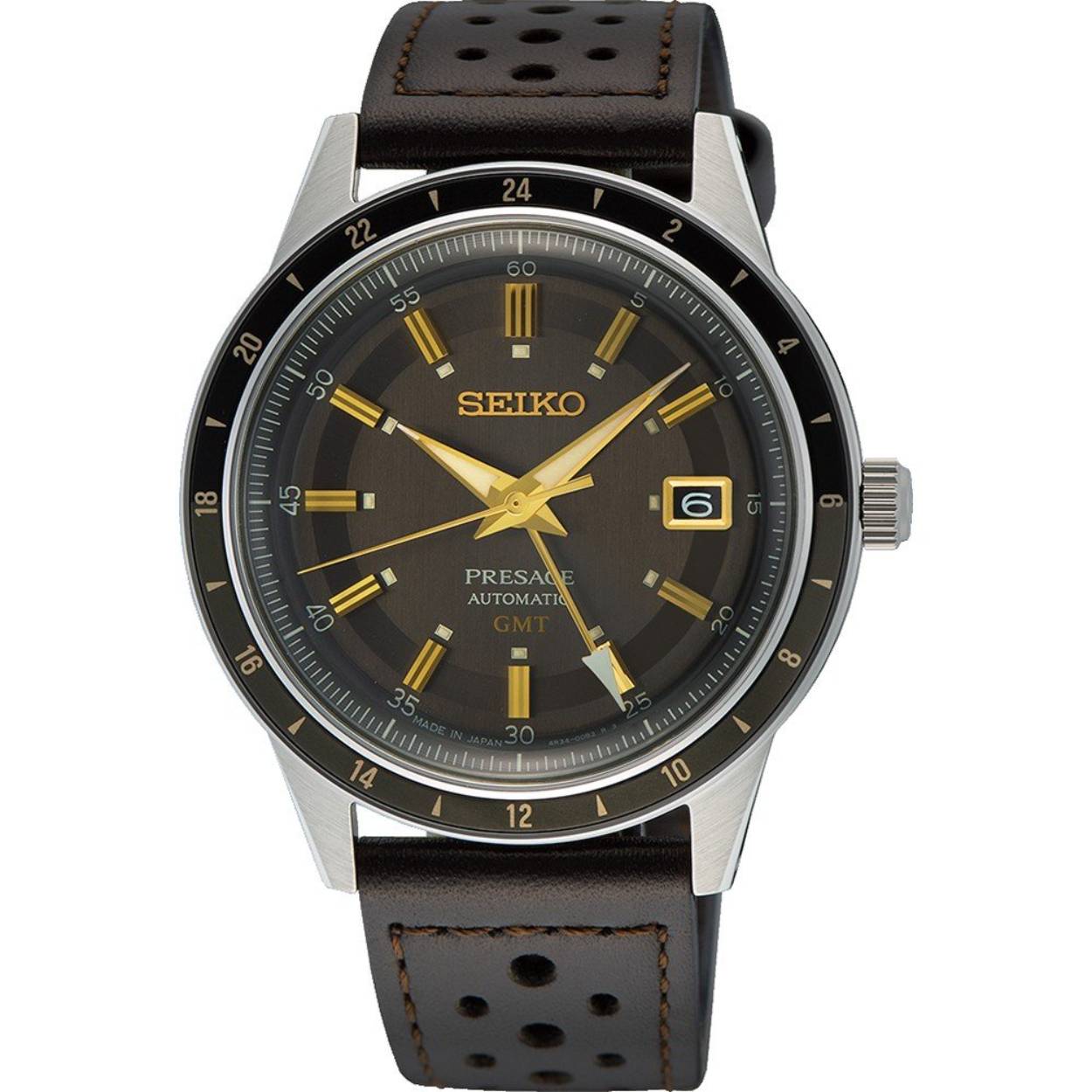 Seiko Pressage SSK013J1 heren pols horloge Automaat met bruin lederen band.
Edelstalen kast 40,8 mm 13 mm dik. Hardlex mineraal glas ook aan de achterzijde. 
5 ATM waterdicht.