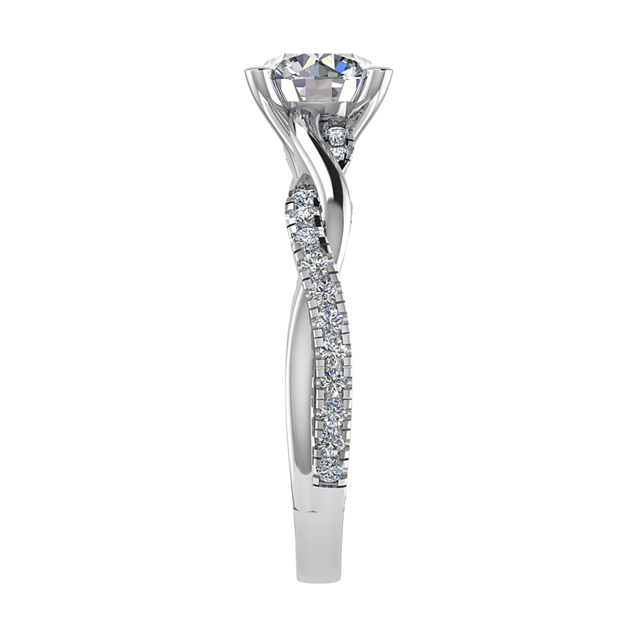 Rijk design, 18k witgouden diamanten ring twist met een briljant. 0.30 caraat. 