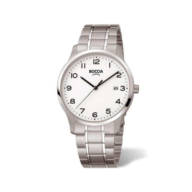 Boccia Titanium 3620-01
Dit herenhorloge van Boccia Titanium heeft een nette uitstraling. De zilverkleurige titanium horlogekast zorgt voor een stijlvolle look en de witte wijzerplaat maakt het horloge klassiek. Het horloge heeft een ronde kast met een diameter van 39mm, een datum, een mineraalglas, en is 5ATM. Combineer dit prachtige exemplaar met de andere sieraden van Boccia Titanium voor een complete look. Aan de titanium kast zit een titanium band. 

HET MERK
Boccia Titanium is het titanium merk van Nederland, dat zijn oorsprong in Duitsland vindt en is opgericht in het jaar 1992. Ontwikkeld door internationale ontwerpers. Alle titanium componenten van de BOCCIA TITANIUM collectie zijn gemaakt van 99,7% puur titanium; het bijzondere materiaal. Het is licht in gewicht, neemt de temperatuur van de huid aan en is zeer huidvriendelijk. Bovendien is het corrosie- en temperatuurbestendig.

SPECIFICATIES
- Mineraalglas
- Ronde titanium horlogekast, Ø 39mm
- Titanuim band
- Witte wijzerplaat
- 5ATM (Regen- & spatwaterdicht)