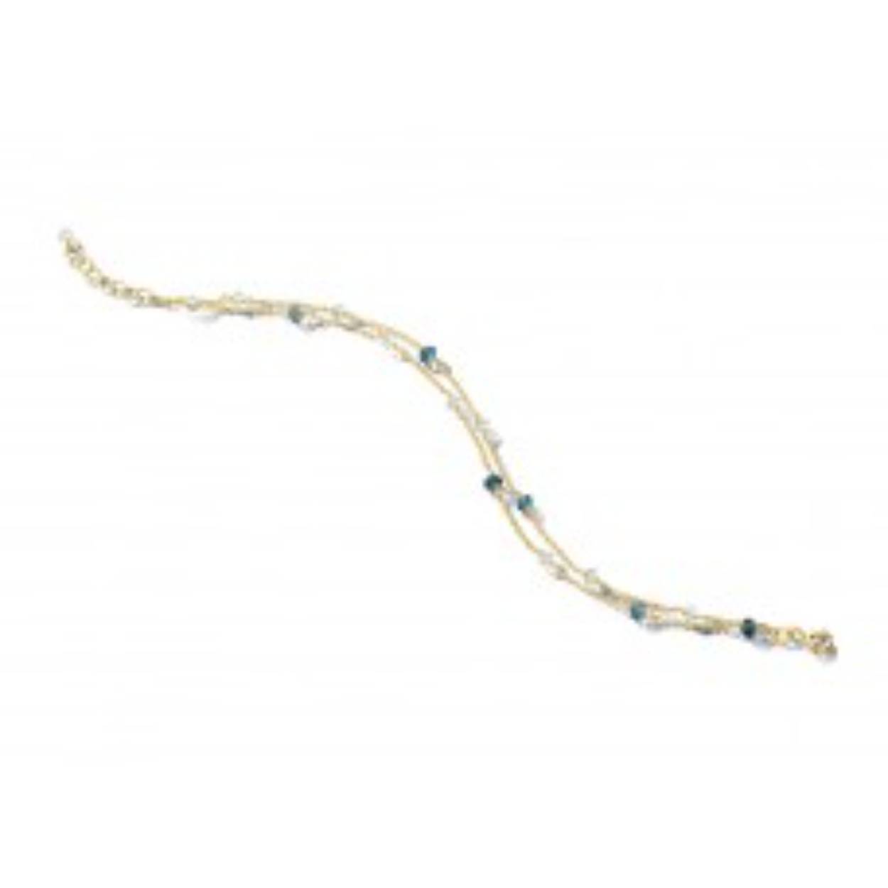 De armband is vervaardigd uit geelgoud 18 kt. De armband is gezet met kleurstenen topaas en sky blue.